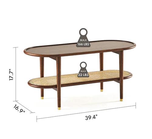 soundrya Coffee Table with Rattan Shelf Storage - Ouch Cart 