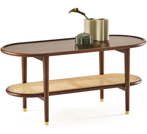 soundrya Coffee Table with Rattan Shelf Storage - Ouch Cart 