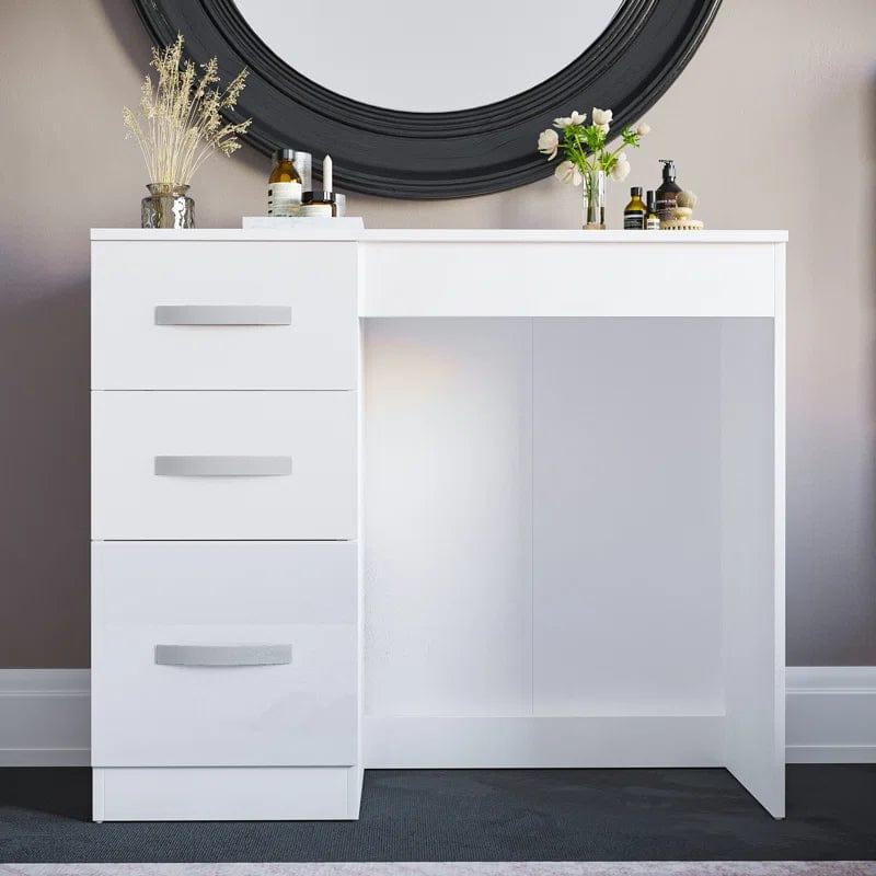Vanity Desk Makeup Dressing Table 3 Drawers Brightness Adjustable for Women Girls Bedroom White - Ouch Cart 