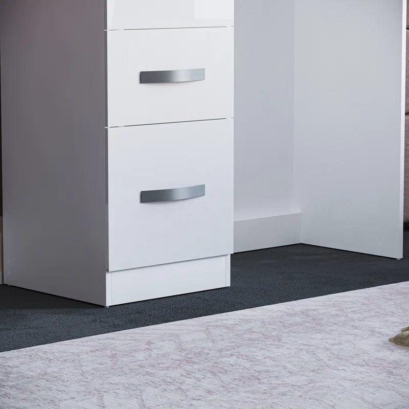 Vanity Desk Makeup Dressing Table 3 Drawers Brightness Adjustable for Women Girls Bedroom White - Ouch Cart 