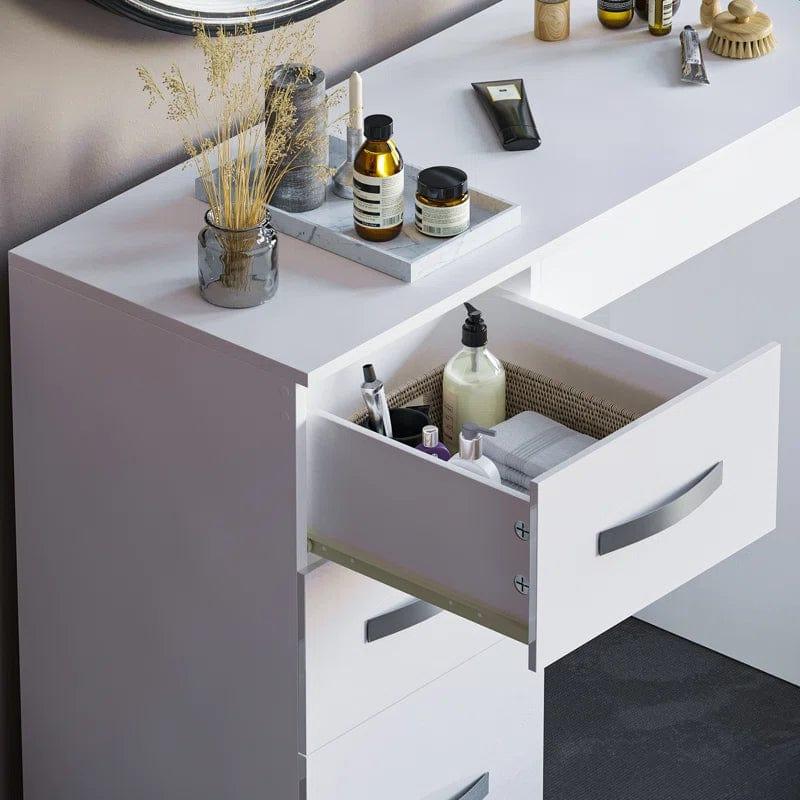 Vanity Desk Makeup Dressing Table 3 Drawers Brightness Adjustable for Women Girls Bedroom White - Ouch Cart 