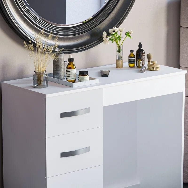 Vanity Desk Makeup Dressing Table 3 Drawers Brightness Adjustable for Women Girls Bedroom White - Ouch Cart 