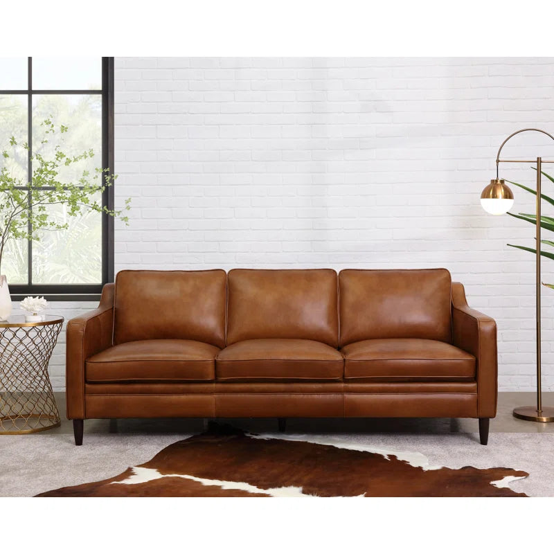 Mid-Century Modern Leather Sofa – Brown Honey Finish