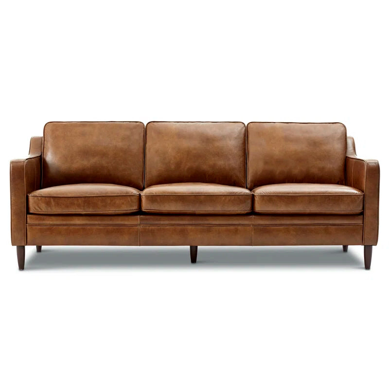 Mid-Century Modern Leather Sofa – Brown Honey Finish
