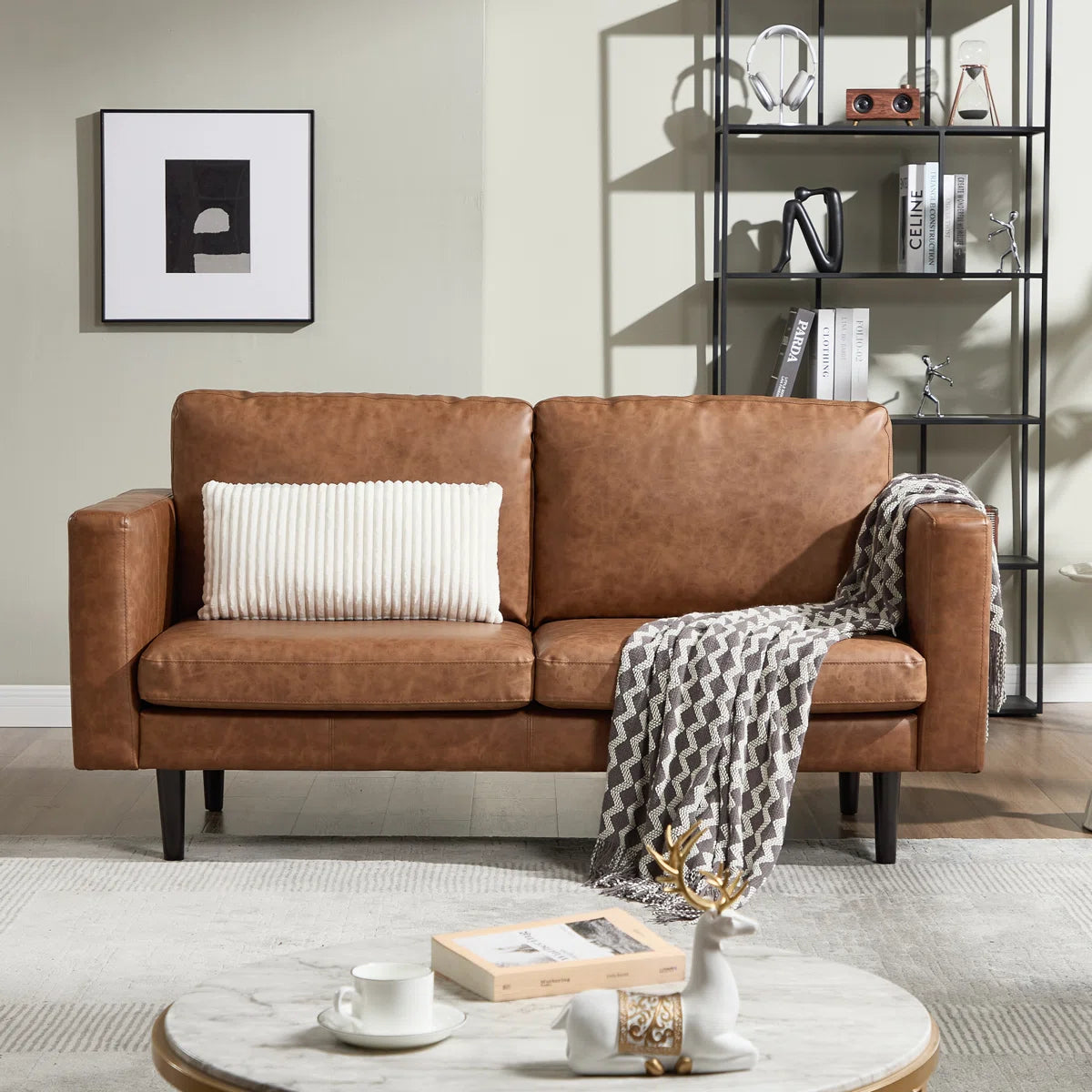 Mid-Century Faux Leather Loveseat – 65"