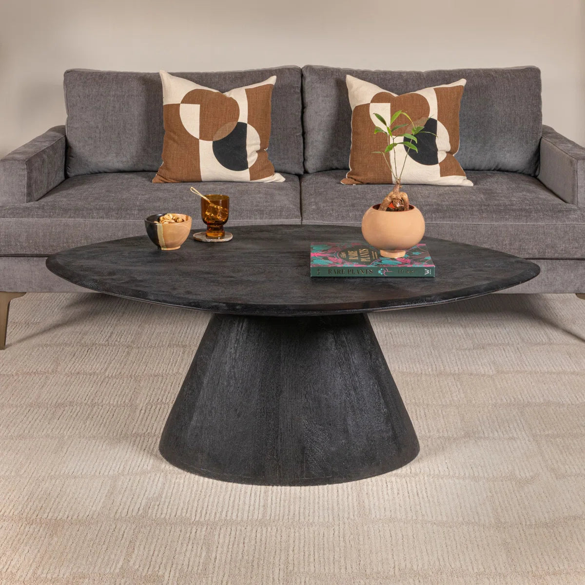 Asymmetrical Organic-Shaped Mango Wood Coffee Table with Conical Base