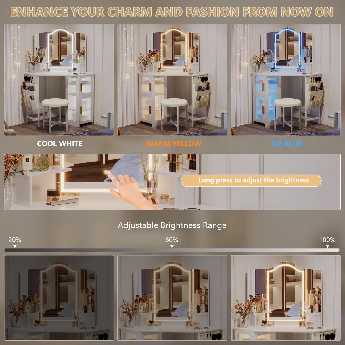 Audryanna Vanity Desk for Bedroom with Mirror and Elegant Design