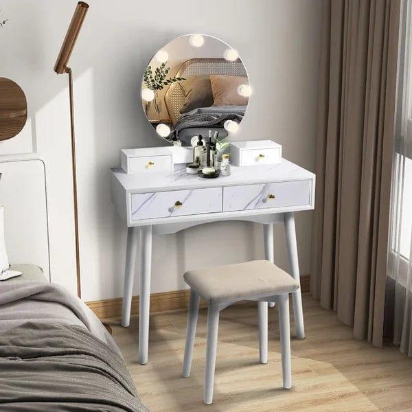 Avery Vanity dressing table with mirror with stool with drawers - Ouch Cart 