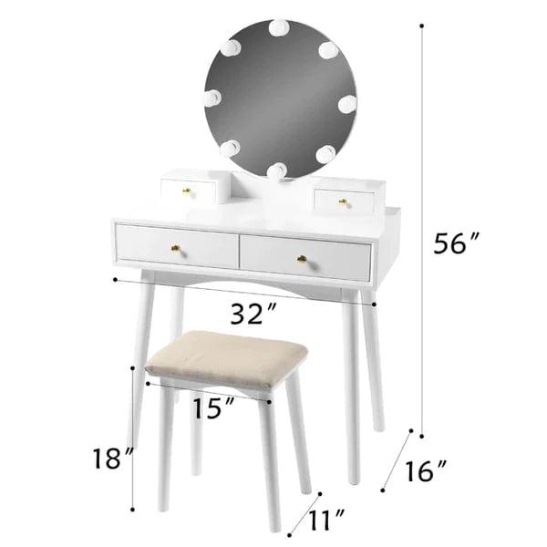 Avery Vanity dressing table with mirror with stool with drawers - Ouch Cart 