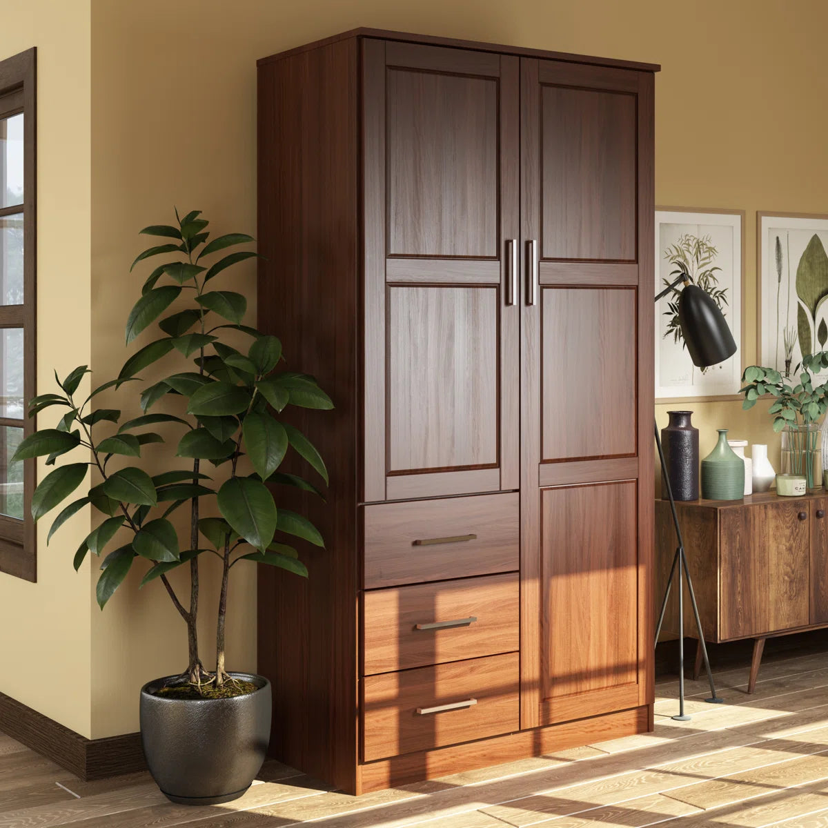 Metro 100% Solid Wood 2-door Wardrobe Armoire