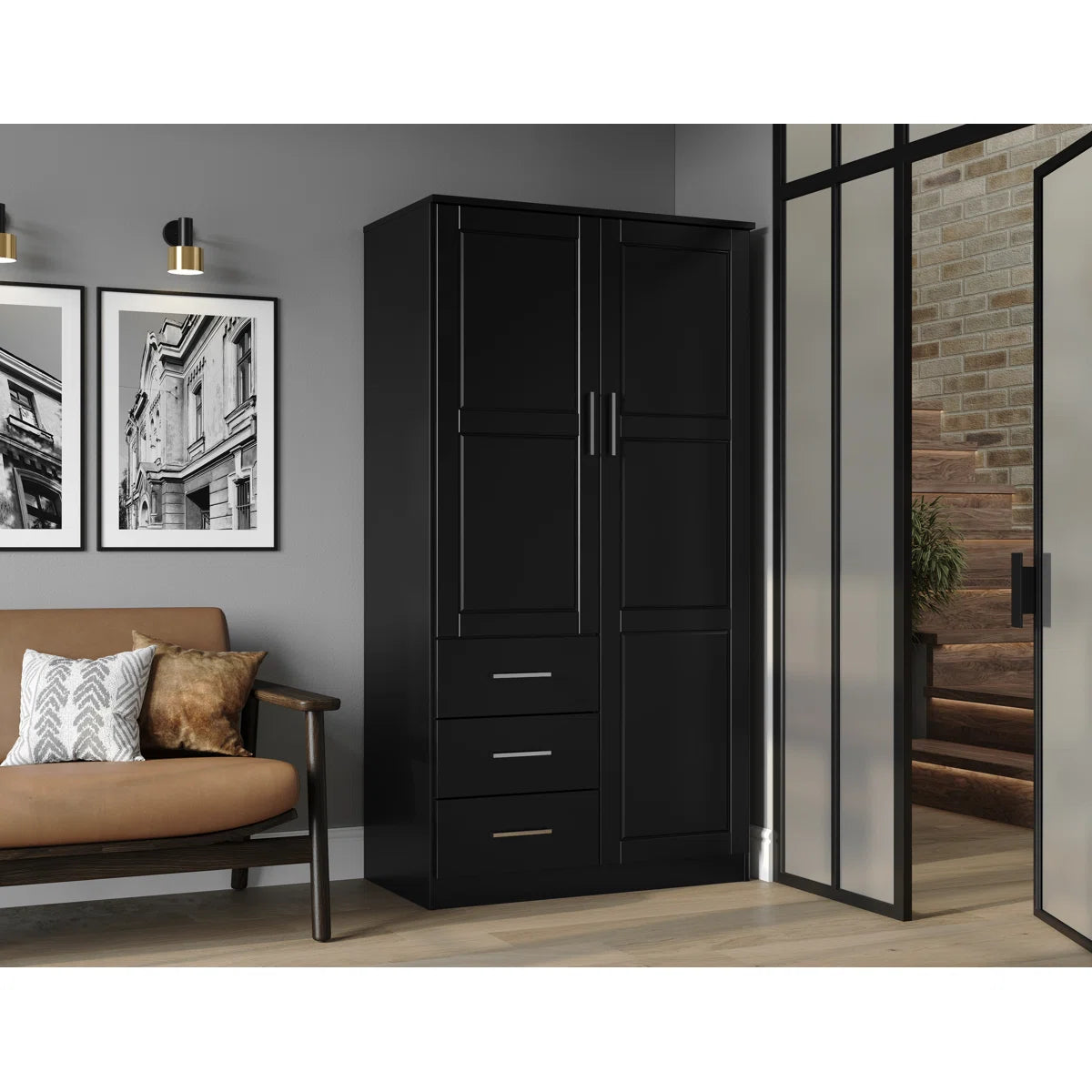 Metro 100% Solid Wood 2-door Wardrobe Armoire