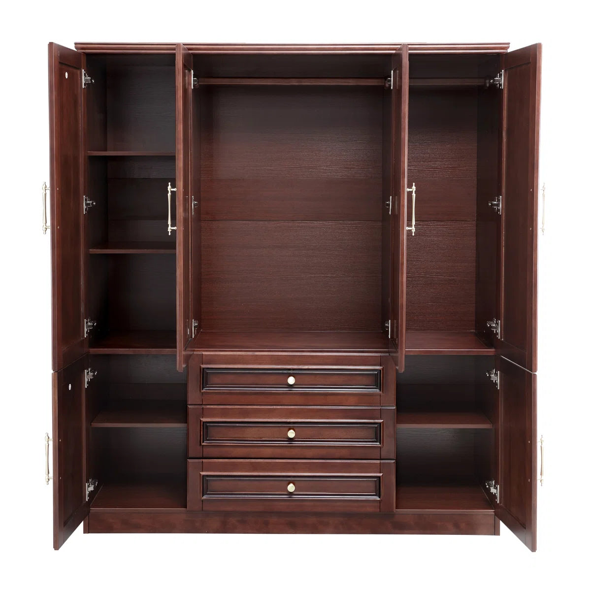 Solid Cherry Wood Wardrobe Armoire with with 3 Drawers & 2 Hanging Rods, 70.87"H