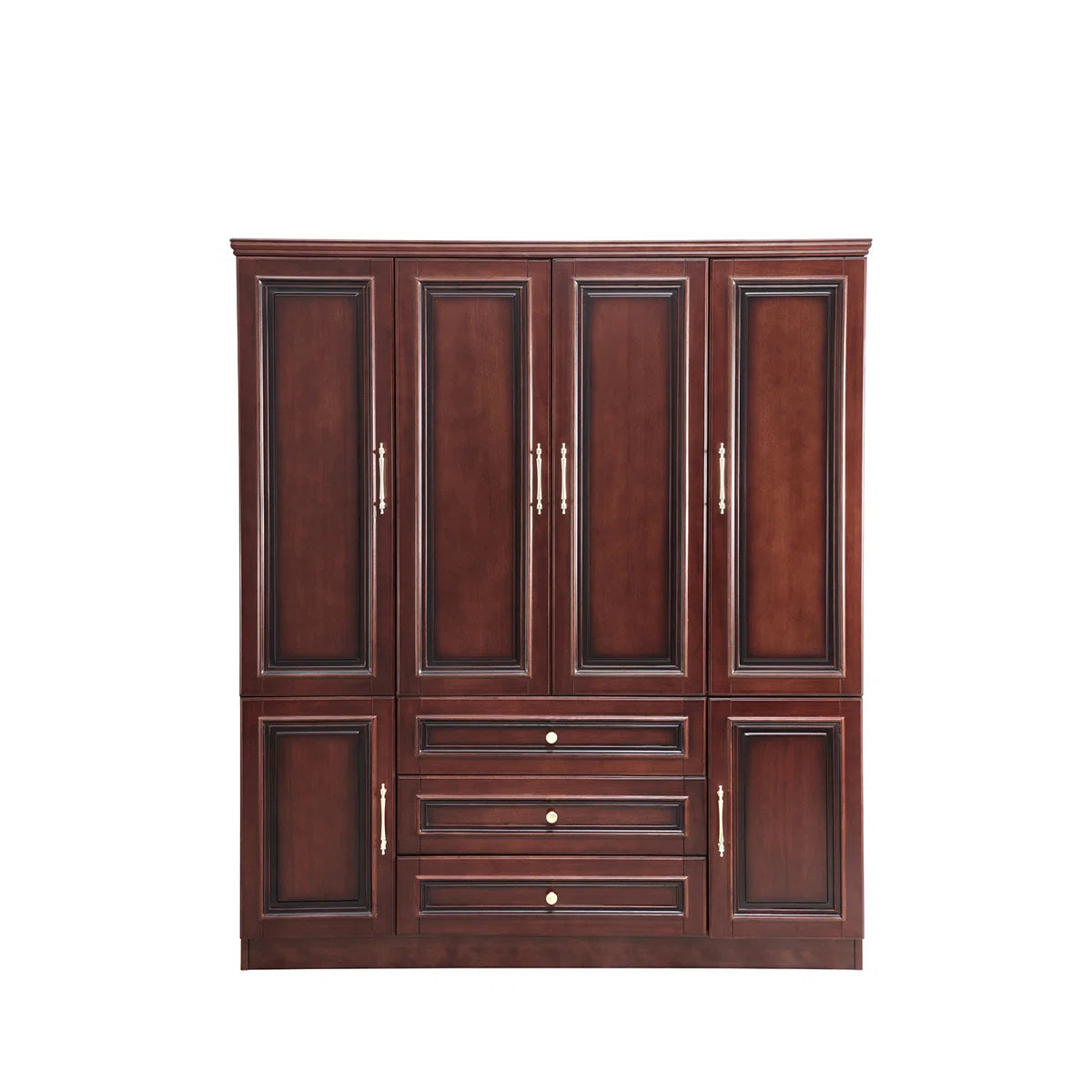 Solid Cherry Wood Wardrobe Armoire with with 3 Drawers & 2 Hanging Rods, 70.87"H