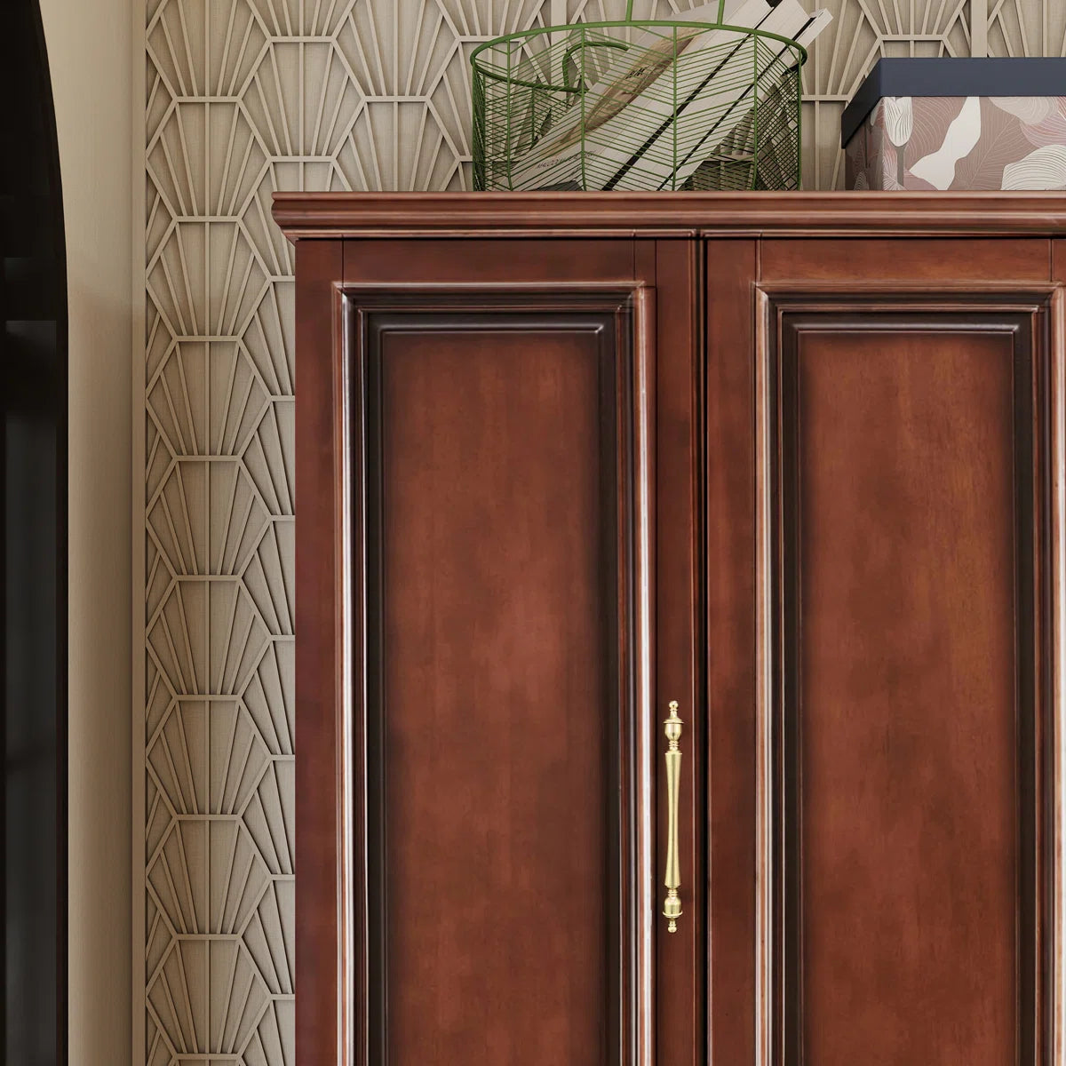 Solid Cherry Wood Wardrobe Armoire with with 3 Drawers & 2 Hanging Rods, 70.87"H