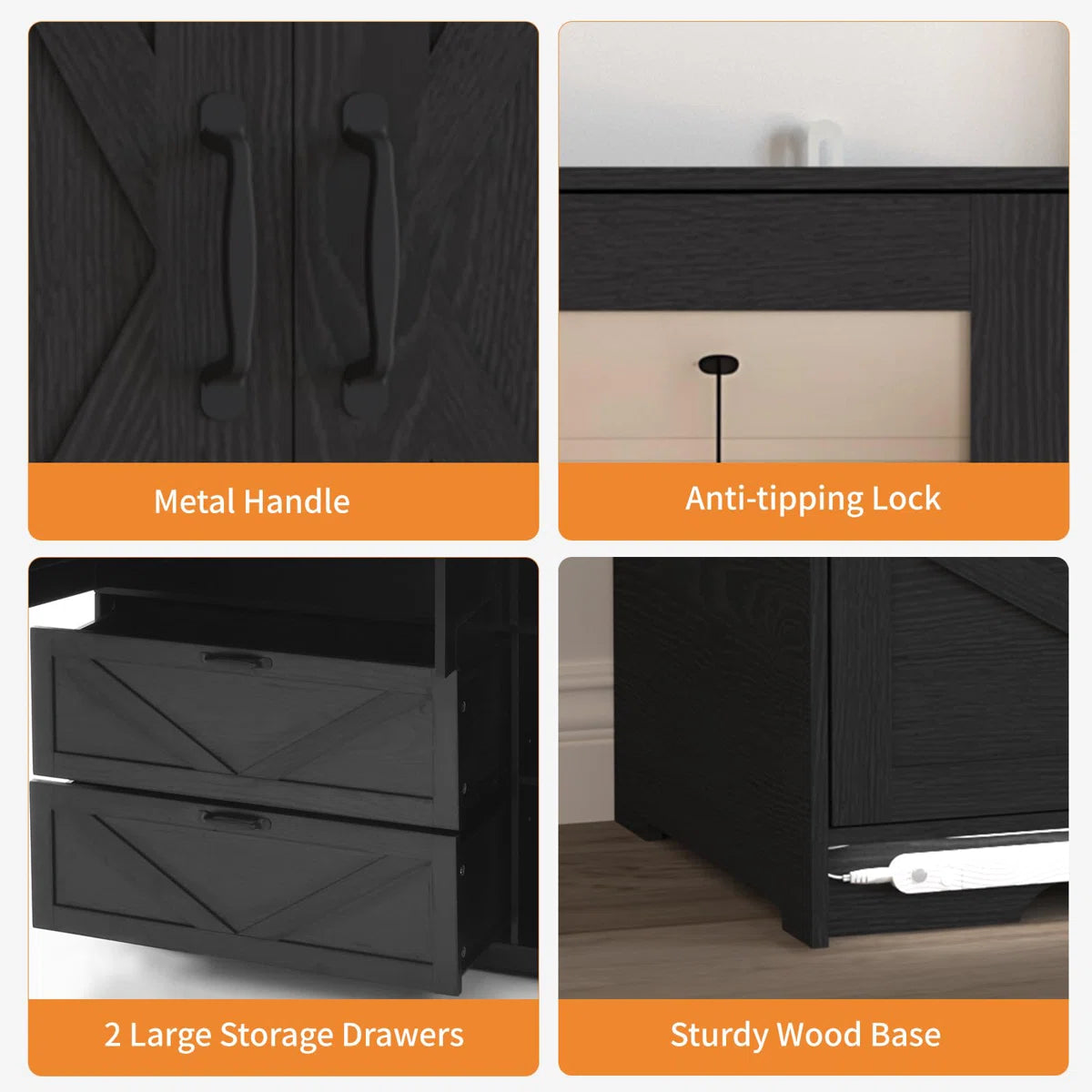 Farmhouse 3 Doors Armoire Wardrobe With 2 Drawers And Adjustable Shelves