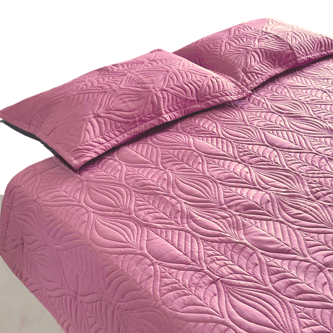 Blush pink Leaf Quilted bedspread - Ouch Cart 