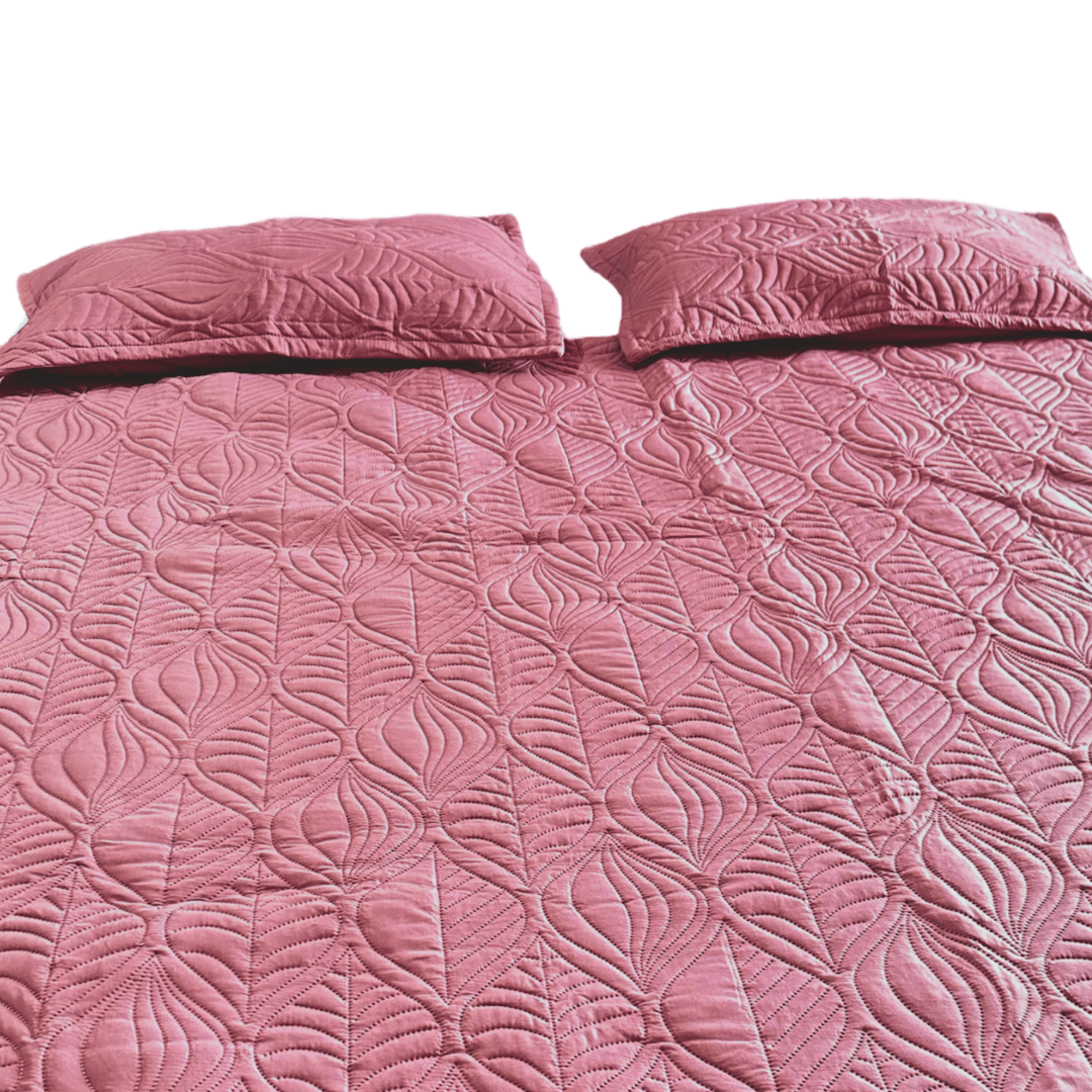 Blush pink Leaf Quilted bedspread - Ouch Cart 