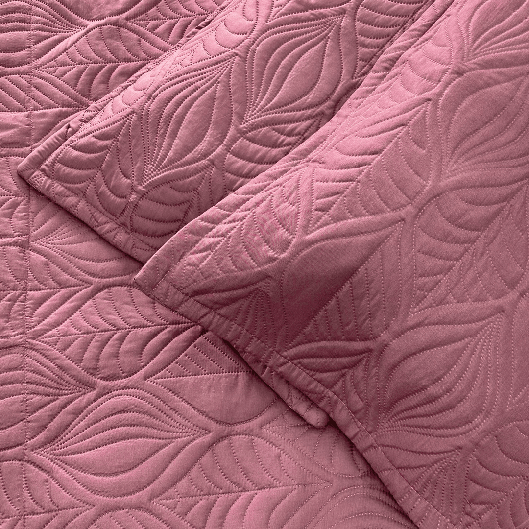 Blush pink Leaf Quilted bedspread - Ouch Cart 