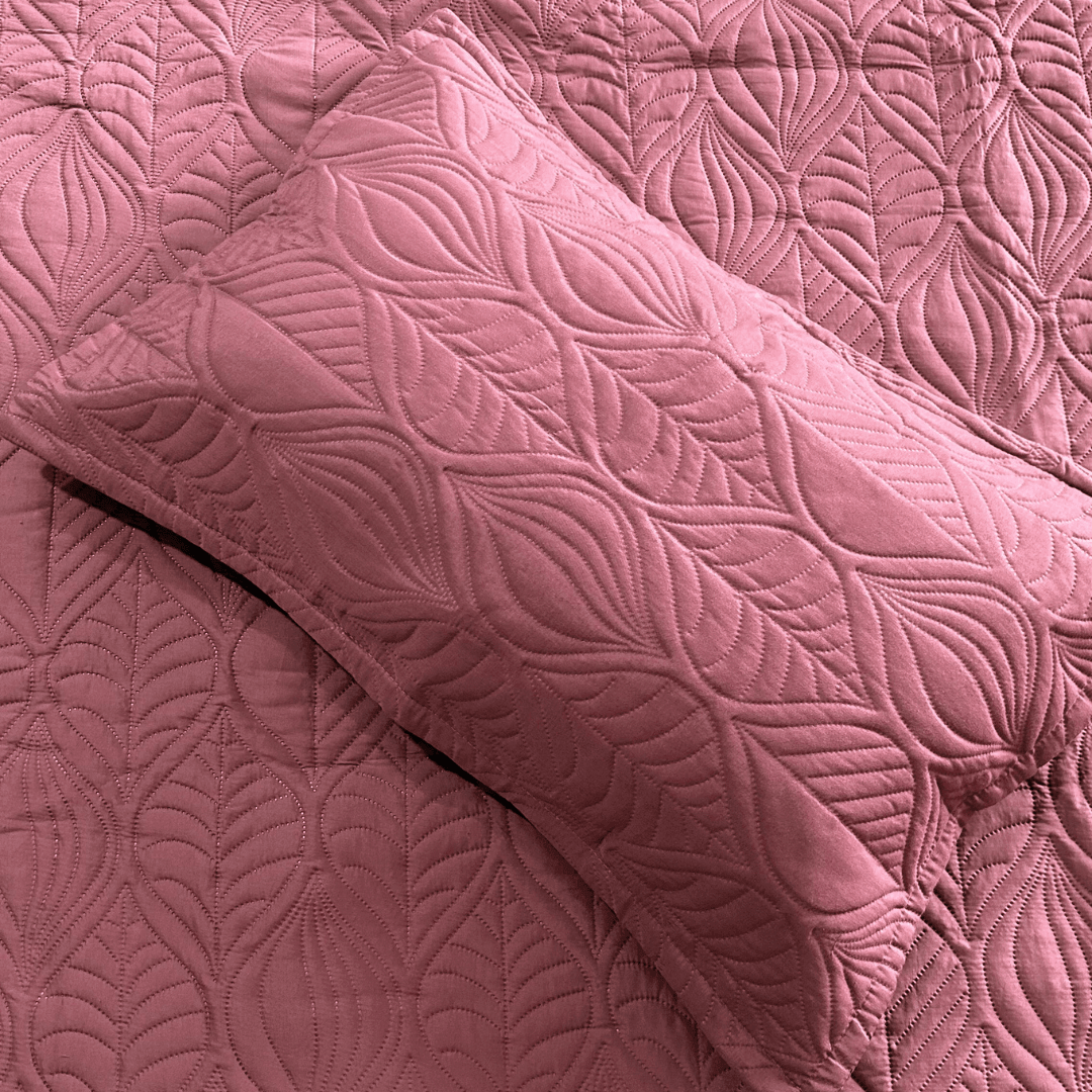 Blush pink Leaf Quilted bedspread - Ouch Cart 