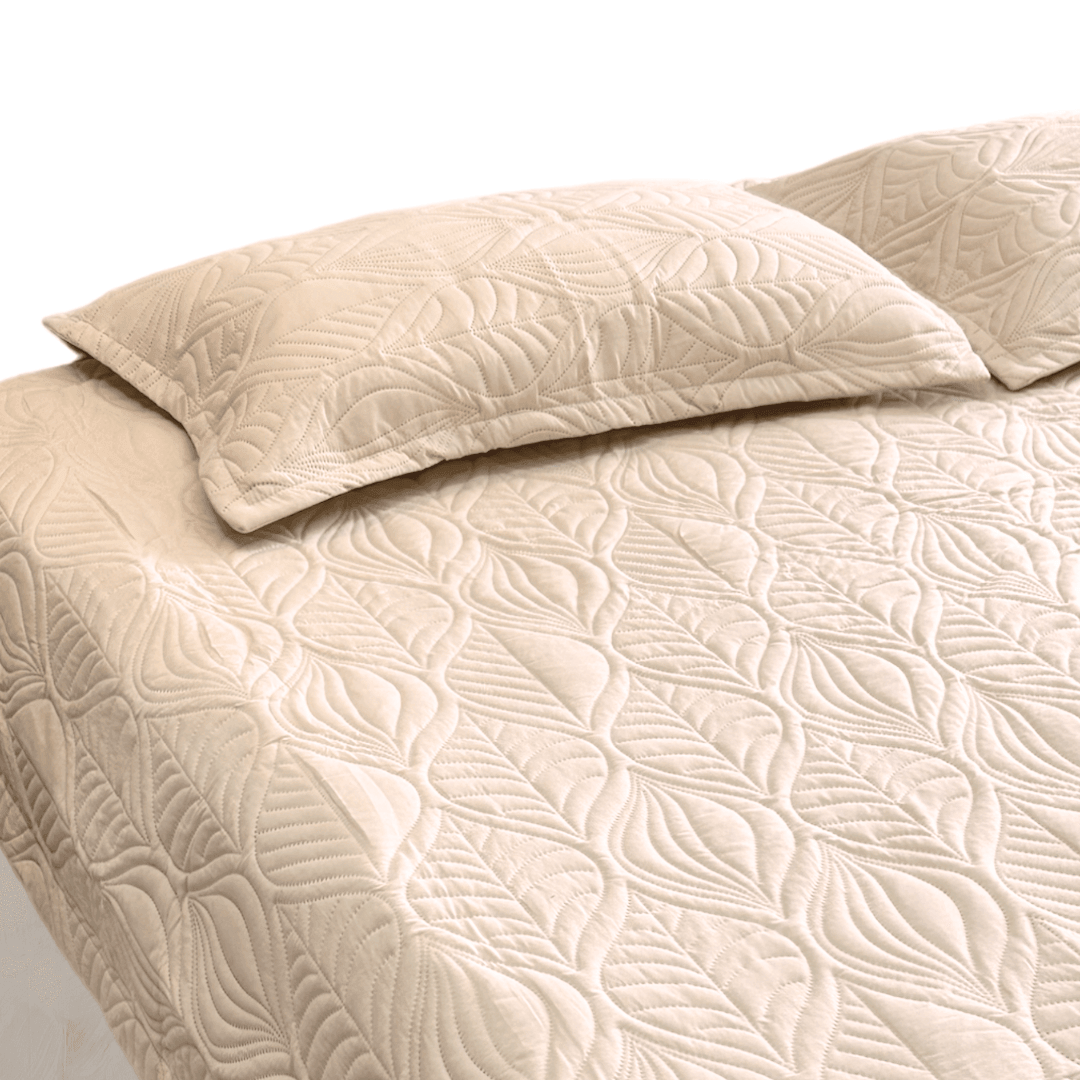 Cream Leaf Quilted bedspread - Ouch Cart 