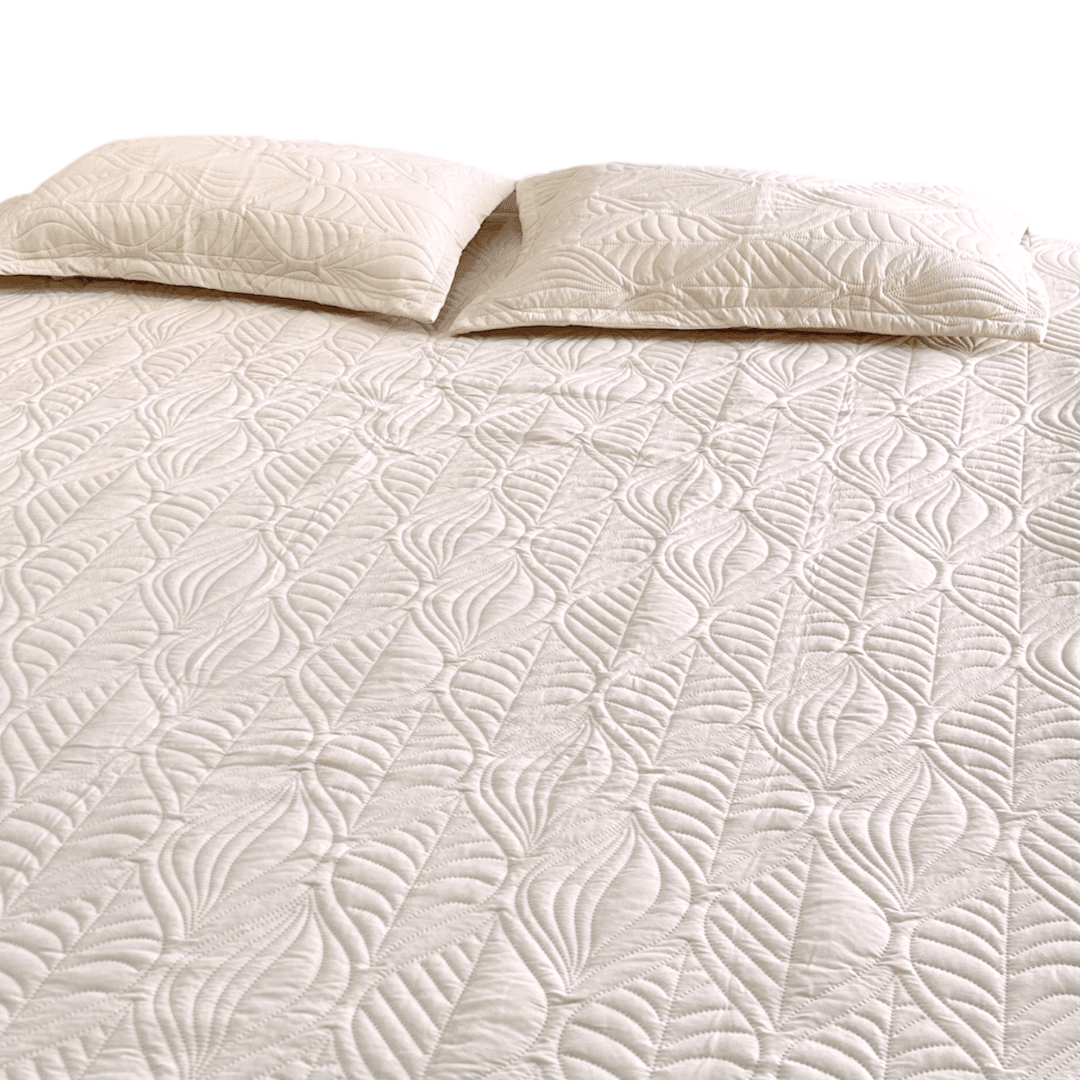 Cream Leaf Quilted bedspread - Ouch Cart 