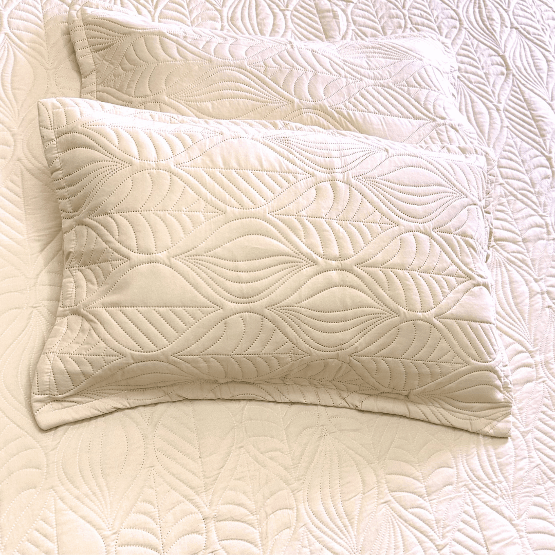 Cream Leaf Quilted bedspread - Ouch Cart 