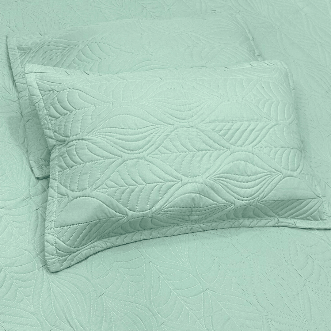 Light Sage Leaf Quilted bedspread - Ouch Cart 