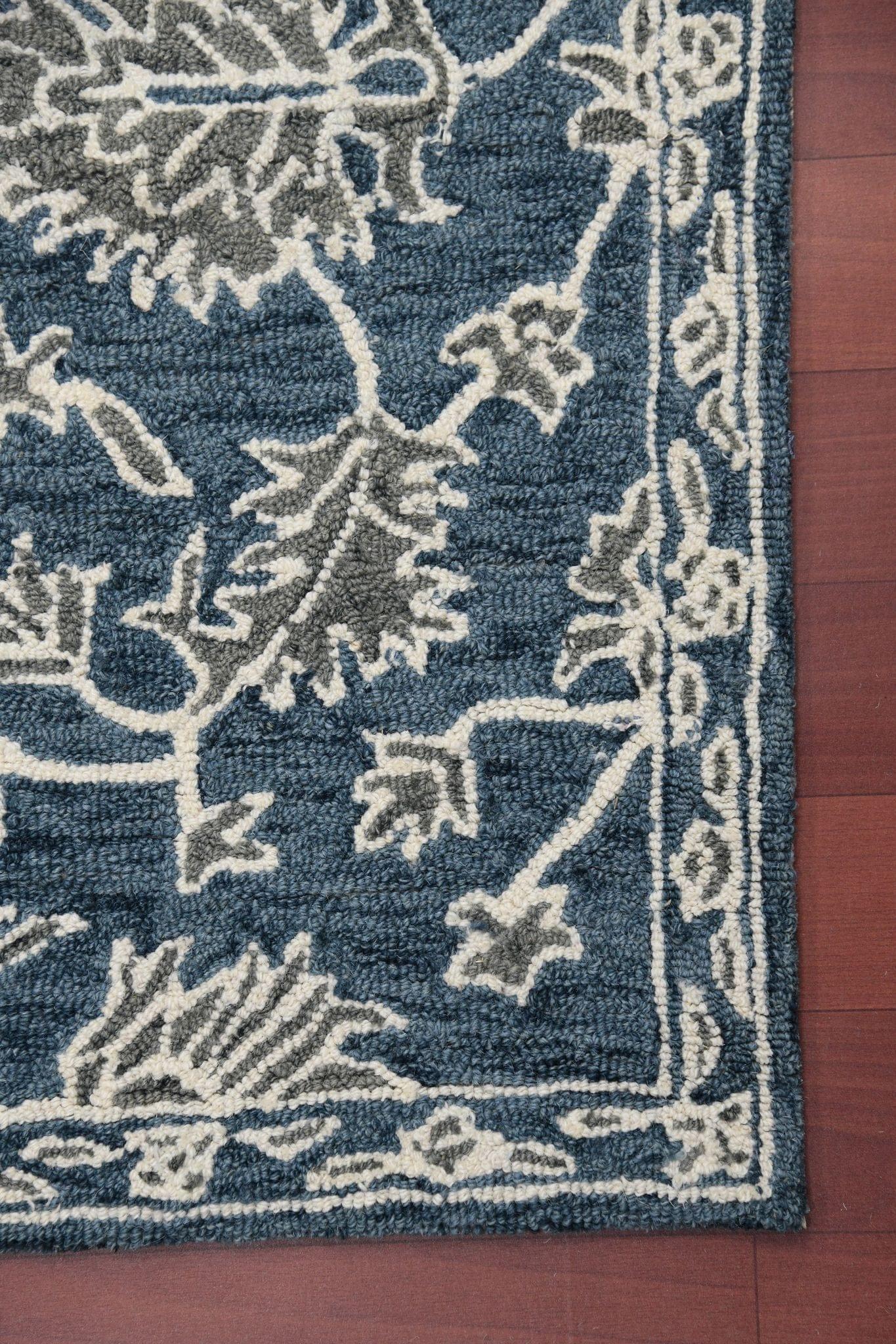 Navy Wool Romania 4x6 Feet Hand-Tufted Carpet - Rug - Ouch Cart 