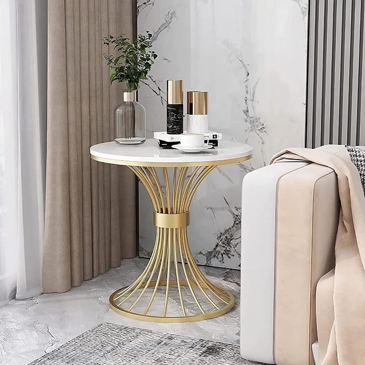 Maeve Marble & Metal Sofa Side Table for Living Room - Ouch Cart 