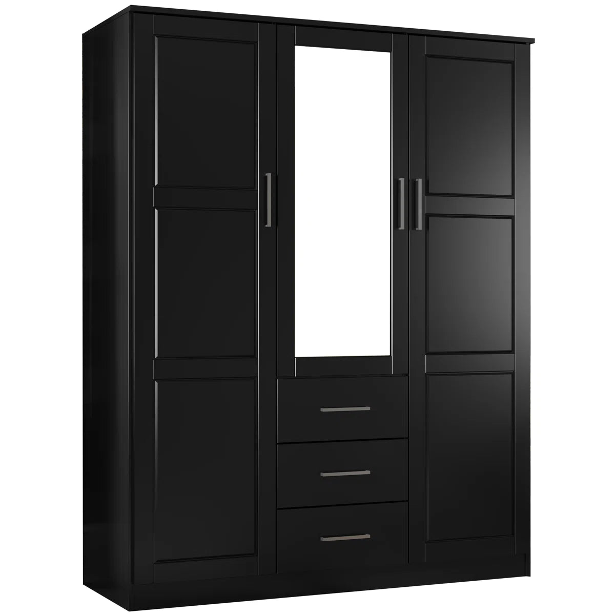 Aveah 100% Solid Wood 3-door Wardrobe Armoire with Mirrored Door