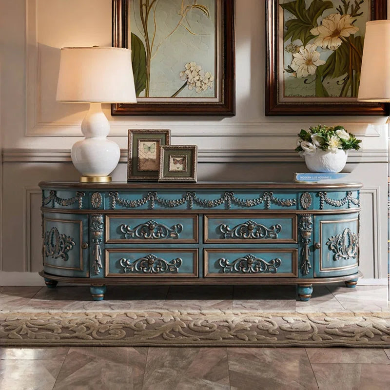 American Style Solid Wood Carved TV Cabinet