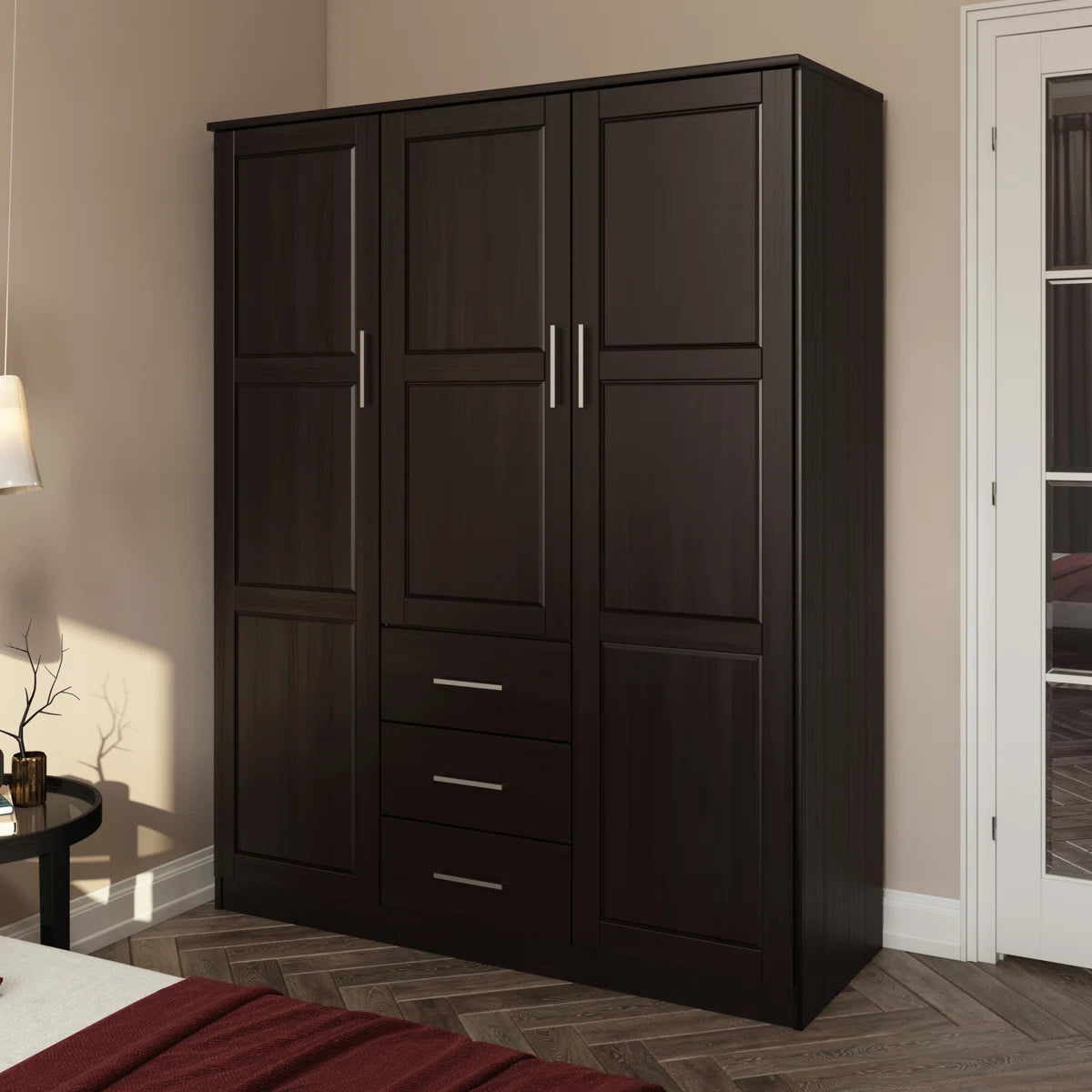 Bassam Cosmo 100% Solid Wood 3-door Wardrobe Armoire