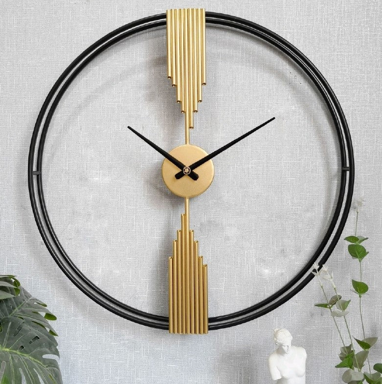 Double Ring Pipe Wall Clock Gold & Black 24Inch