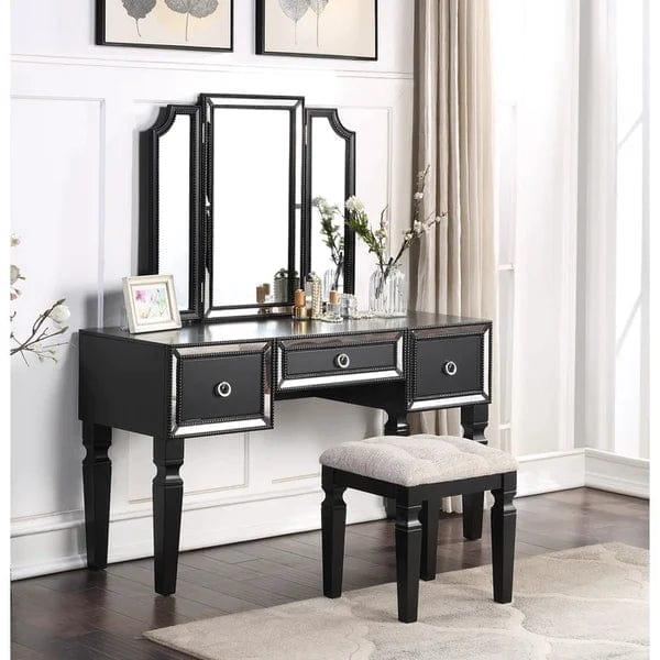 Marcin Vanity dressing table design with mirror with stool Vanity Desk Set with Mirror, Dressing Makeup Table Set with Stool, 3 Drawer for Bedroom - Ouch Cart 