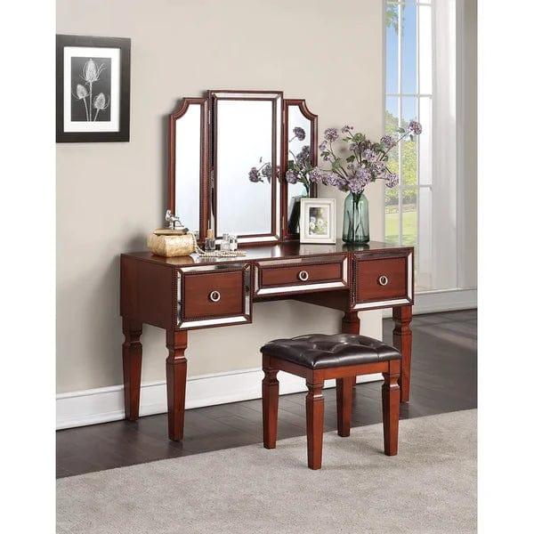 Marcin Vanity dressing table design with mirror with stool Vanity Desk Set with Mirror, Dressing Makeup Table Set with Stool, 3 Drawer for Bedroom - Ouch Cart 
