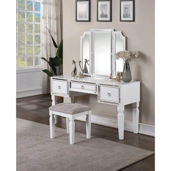 Marcin Vanity dressing table design with mirror with stool Vanity Desk Set with Mirror, Dressing Makeup Table Set with Stool, 3 Drawer for Bedroom - Ouch Cart 