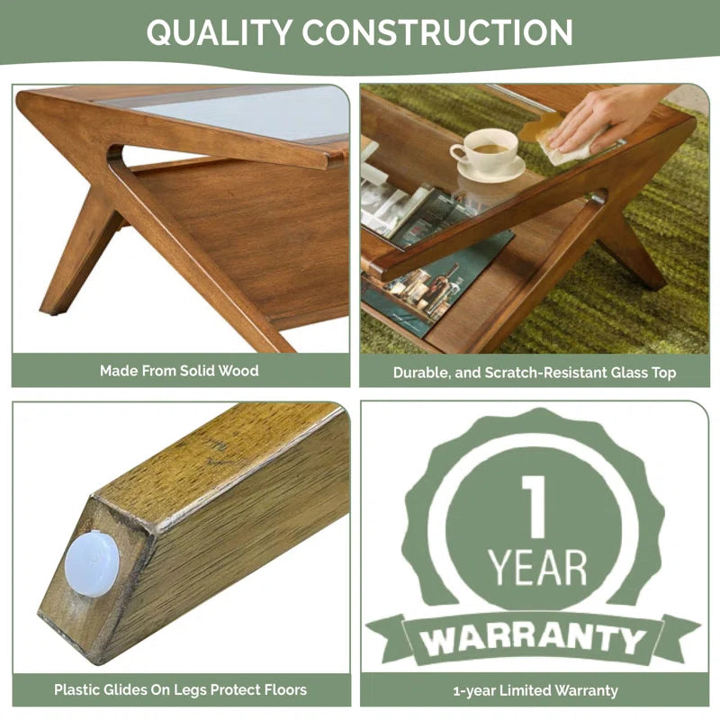 Features a tempered glass top that provides a sturdy surface for drinks or decor Includes a lower shelf that offers convenient storage for reading materials