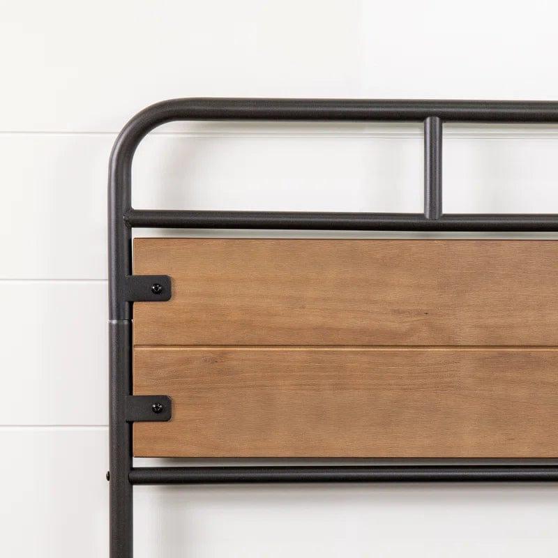 Barkev industrial Metal Bed Frame with Wood Detail Headboard - Ouch Cart 