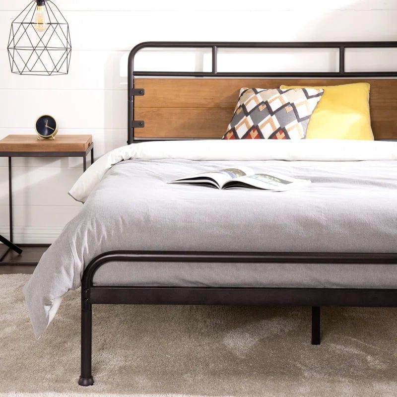 Barkev industrial Metal Bed Frame with Wood Detail Headboard - Ouch Cart 
