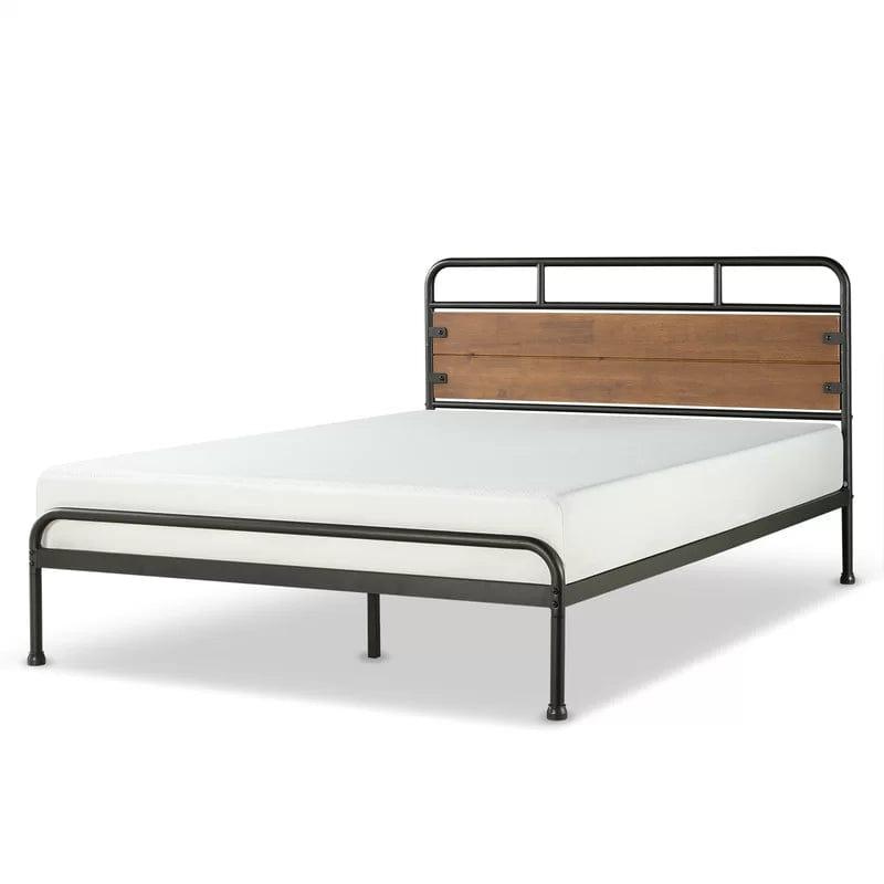 Barkev industrial Metal Bed Frame with Wood Detail Headboard - Ouch Cart 
