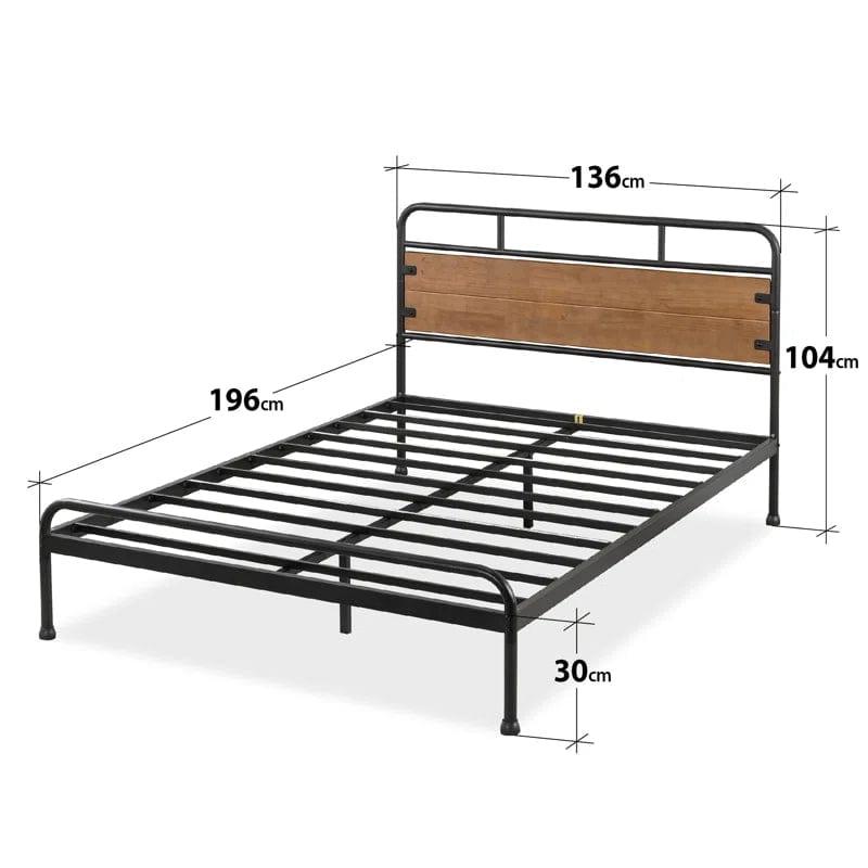 Barkev industrial Metal Bed Frame with Wood Detail Headboard - Ouch Cart 