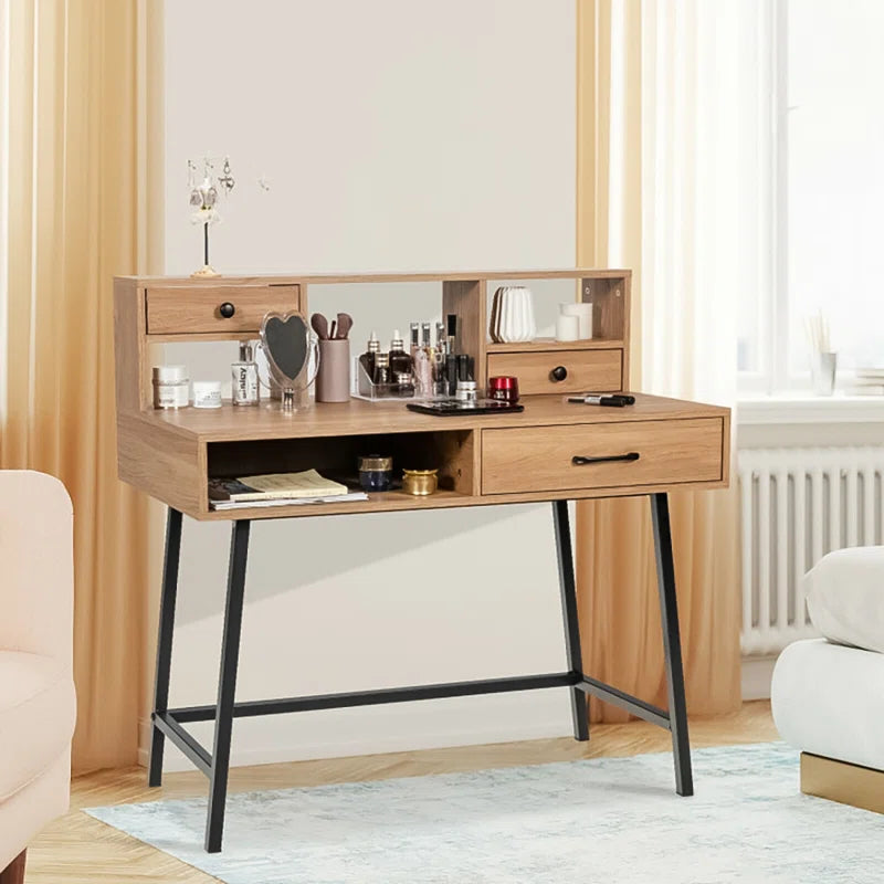 Modern Elegance: Metal Base Dressing Desk with Sleek Storage