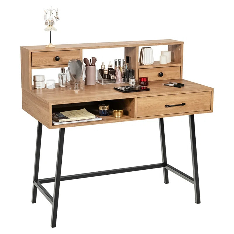 Modern Elegance: Metal Base Dressing Desk with Sleek Storage