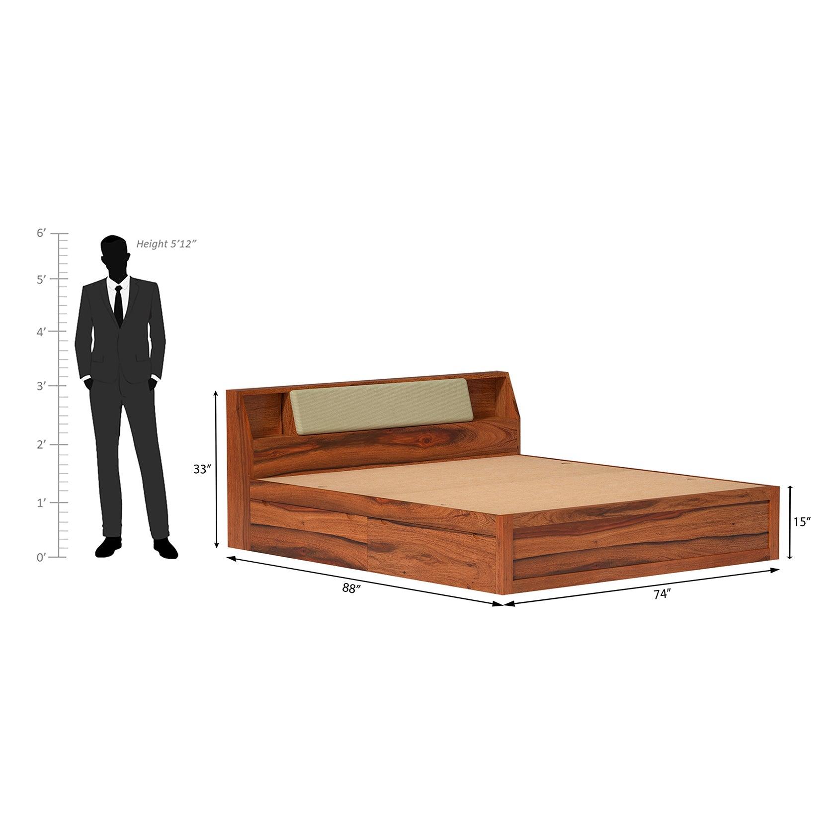 Serene Sheesham Wood bed with Box Storage in Maharani Colour - Ouch Cart 