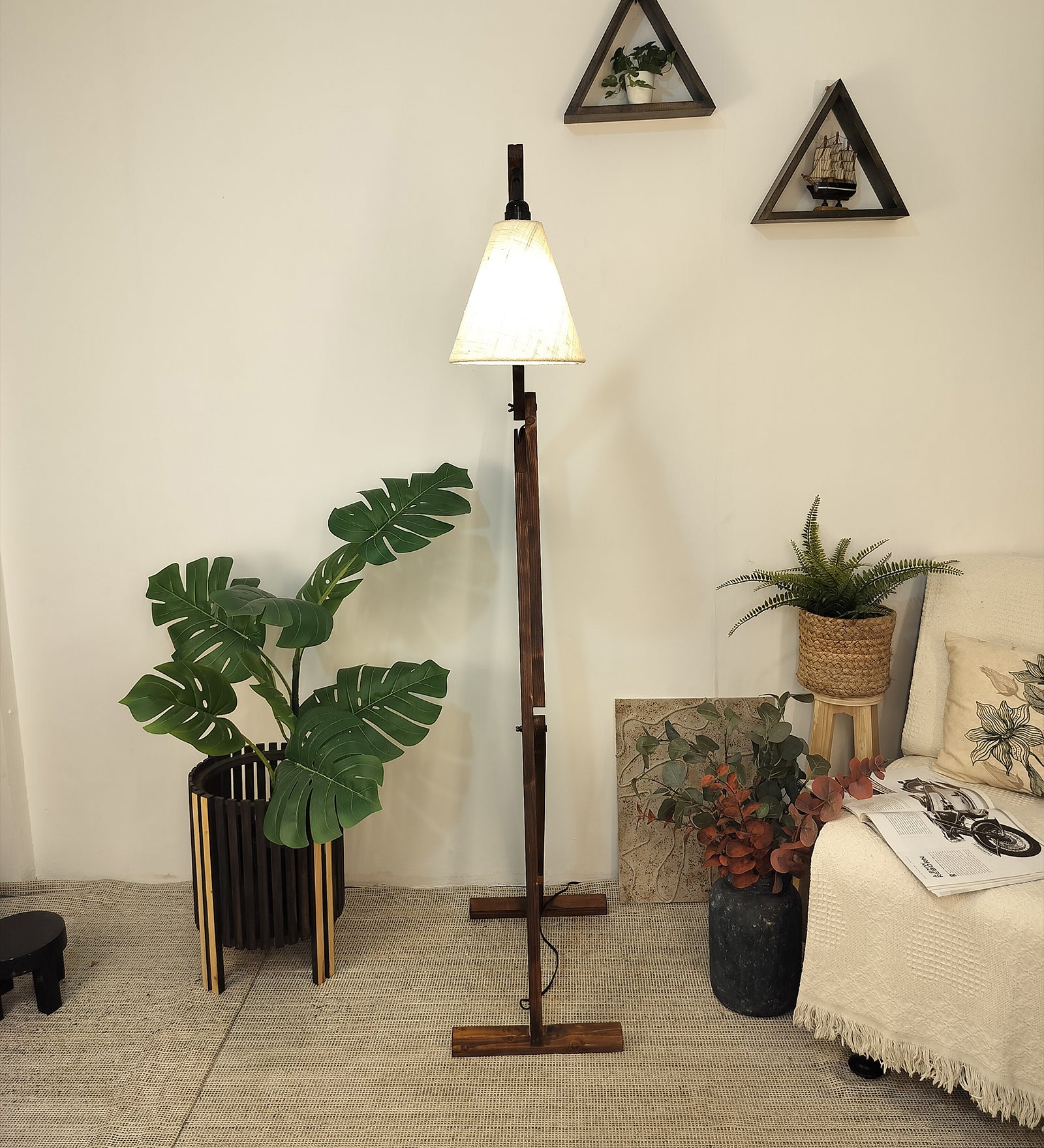 Claire Metal Floor Lamp with Beige Fabric Lampshade