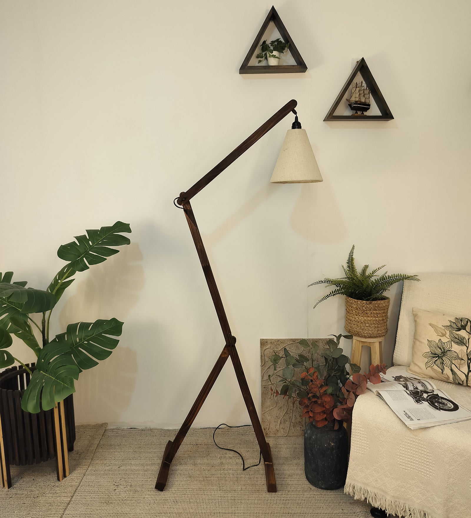 Claire Metal Floor Lamp with Beige Fabric Lampshade