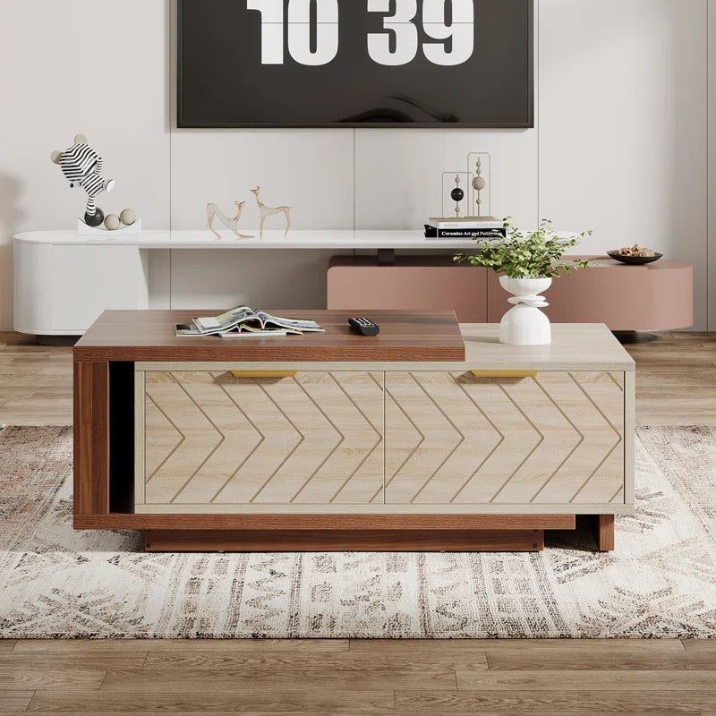 Sophisticated Dual-Tone Expandable Coffee Table with Drawers and Open Shelf