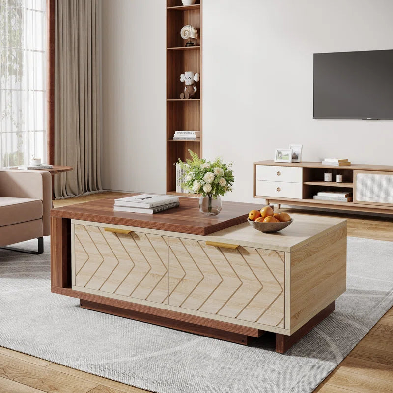 Sophisticated Dual-Tone Expandable Coffee Table with Drawers and Open Shelf