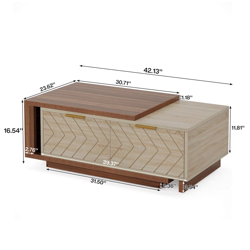 Sophisticated Dual-Tone Expandable Coffee Table with Drawers and Open Shelf