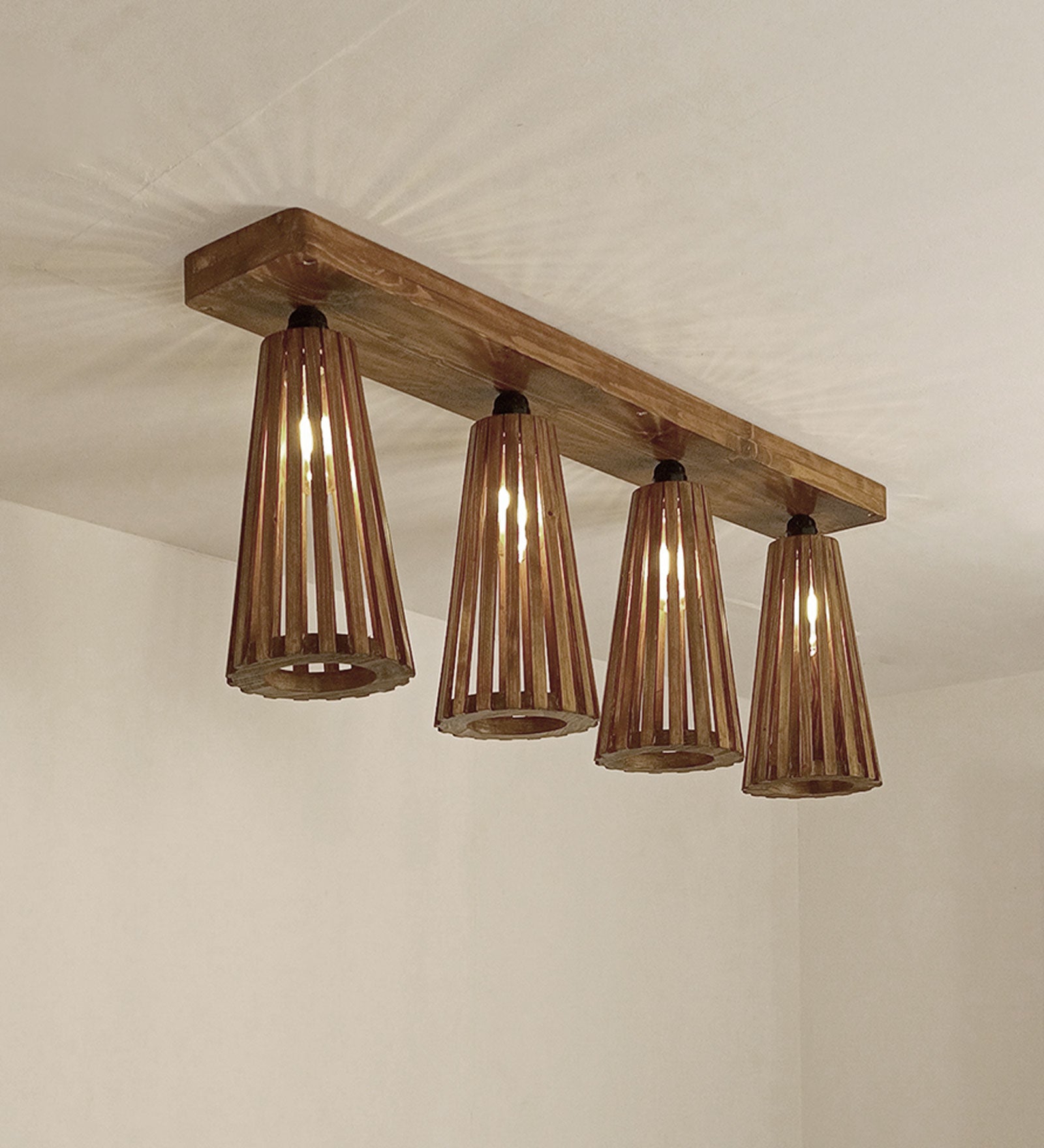 Billet Brown Wooden 4 Series Ceiling Lamp (BULB NOT INCLUDED)